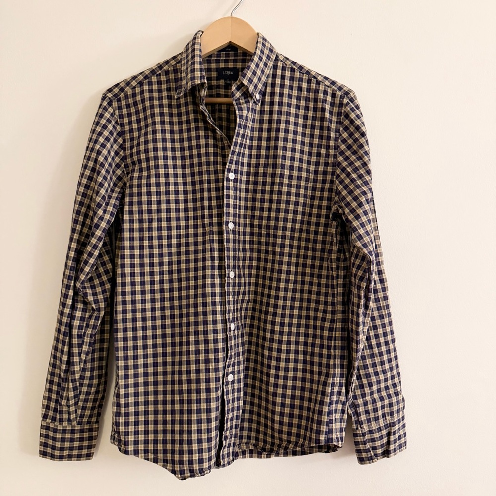 J. Crew 100% Cotton Slim Fit Button Down Tan/Blue/Red